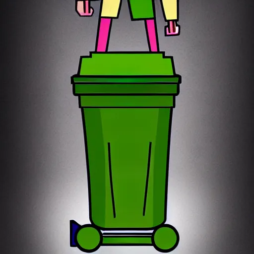 Image similar to personification of trashcan as a person, highly detailed