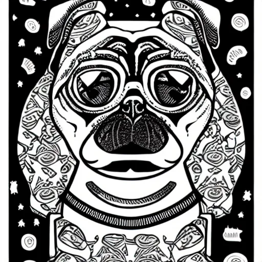 Image similar to colorful mcbess illustration of a cute pug