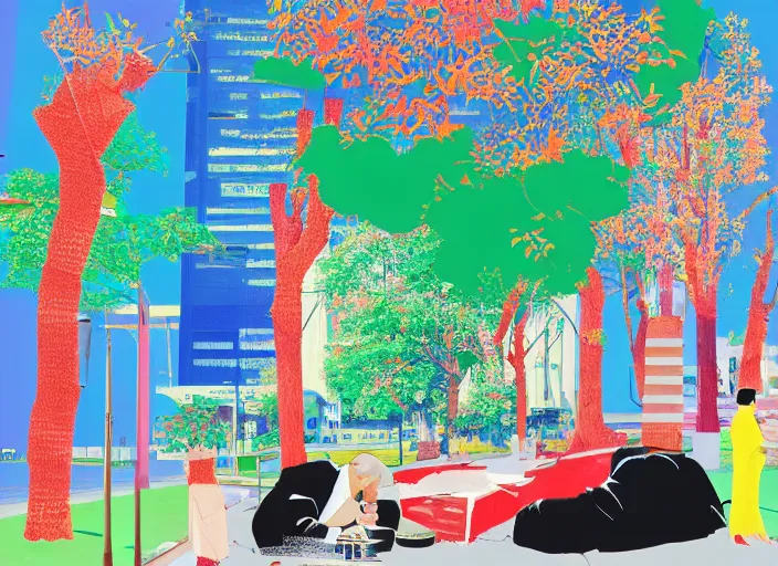 Image similar to award winning graphic design poster, photocollage art depicting a variety of japan travel, beauty, tastes, crafts and more, photocollage painting by David Hockney