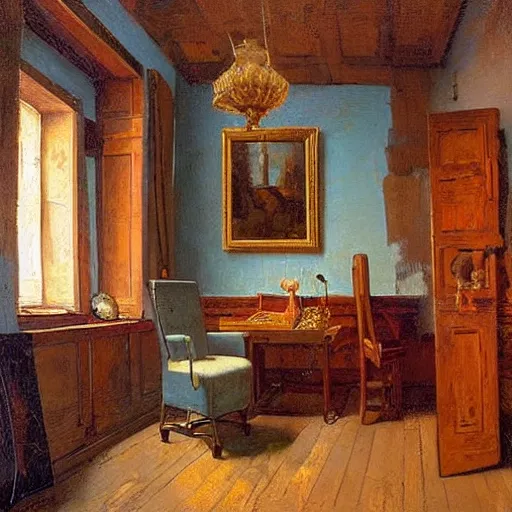 Prompt: a cozy little office nook, dmitry spiros, leonardo da vinci, jacques - louis david, johannes vermeer, 8 k, wide angle,