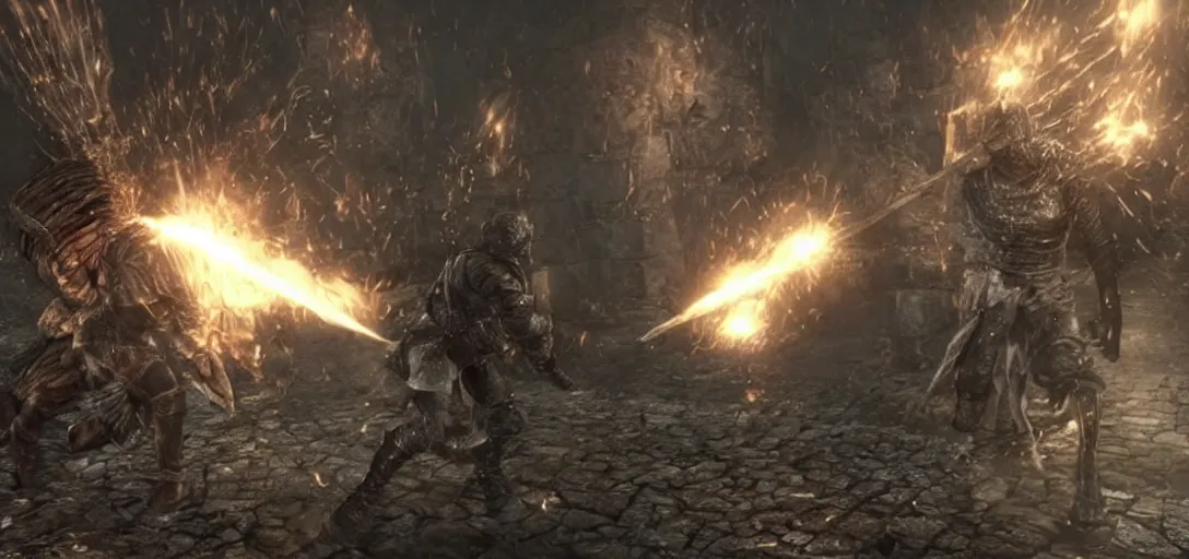 Image similar to Steve fighting a dark souls boss