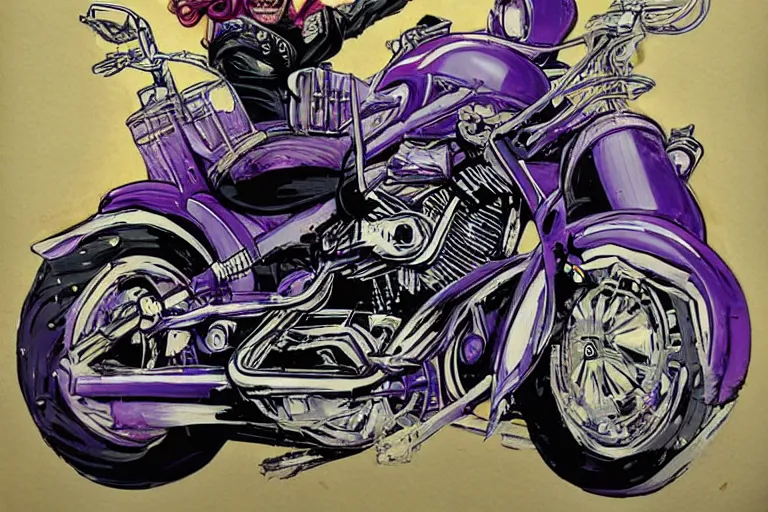 Prompt: Thanos riding a Harley Davidson by Sandra Chevrier