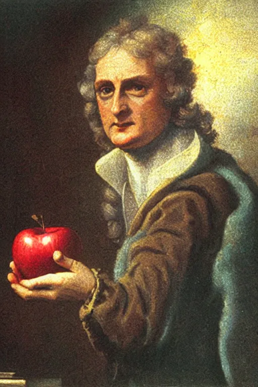 Image similar to isaac newton holding an apple, collage