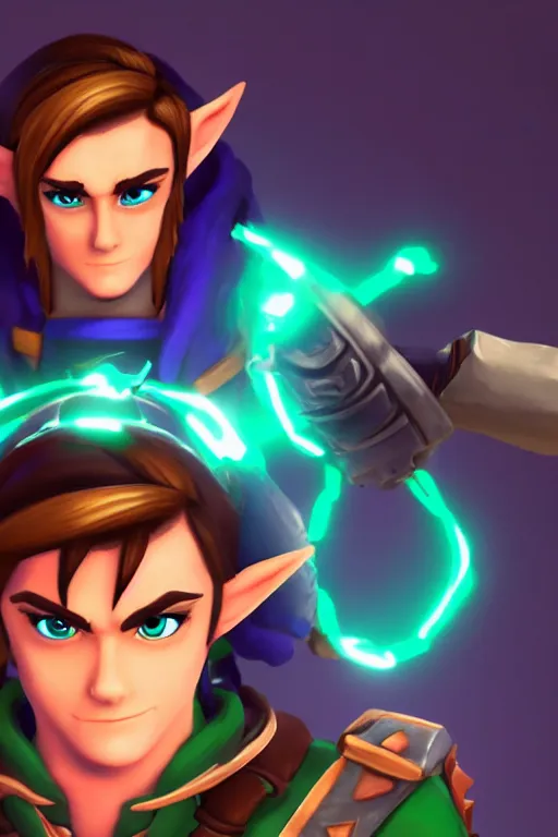 Image similar to an in game portrait of link from nintendo arms, arms art style.