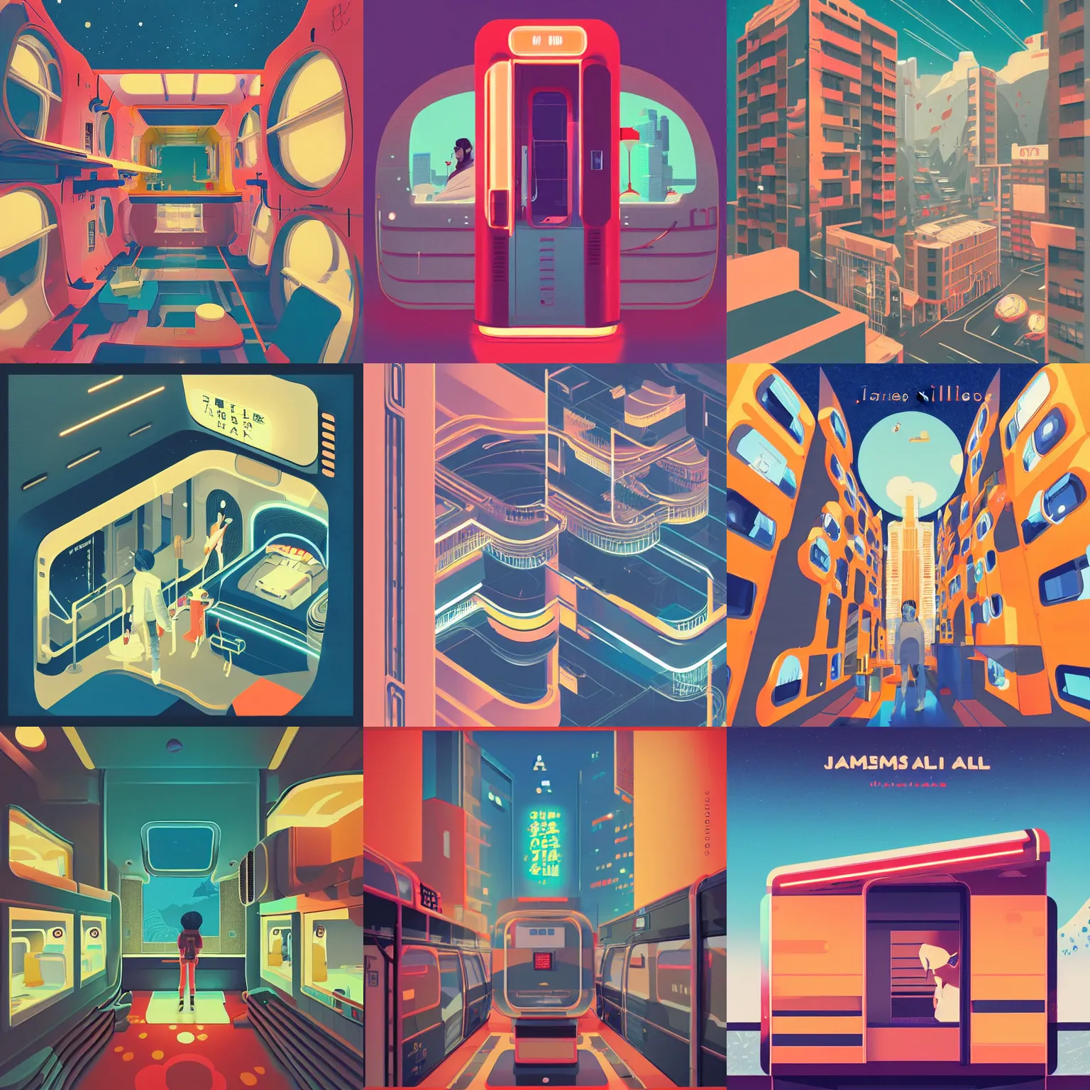 Prompt: Album art, by James Gilleard, capsule hotel Tokyo, by James Gilleard