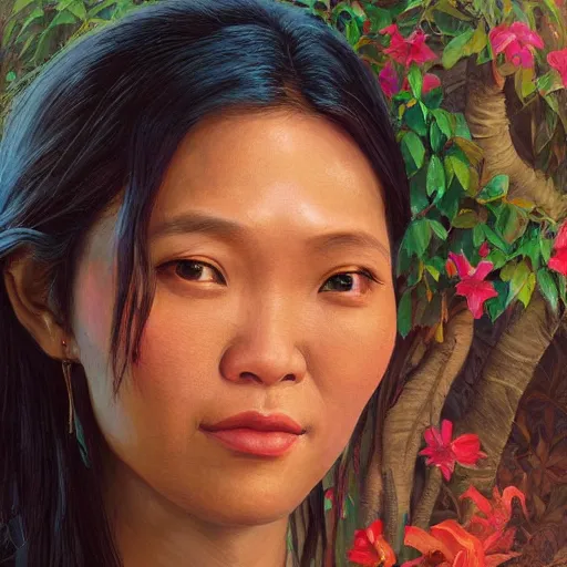 Image similar to portrait of an philipino woman ( 3 5 ) from the philippines in 2 0 2 1, an oil painting by ross tran and thomas kincade