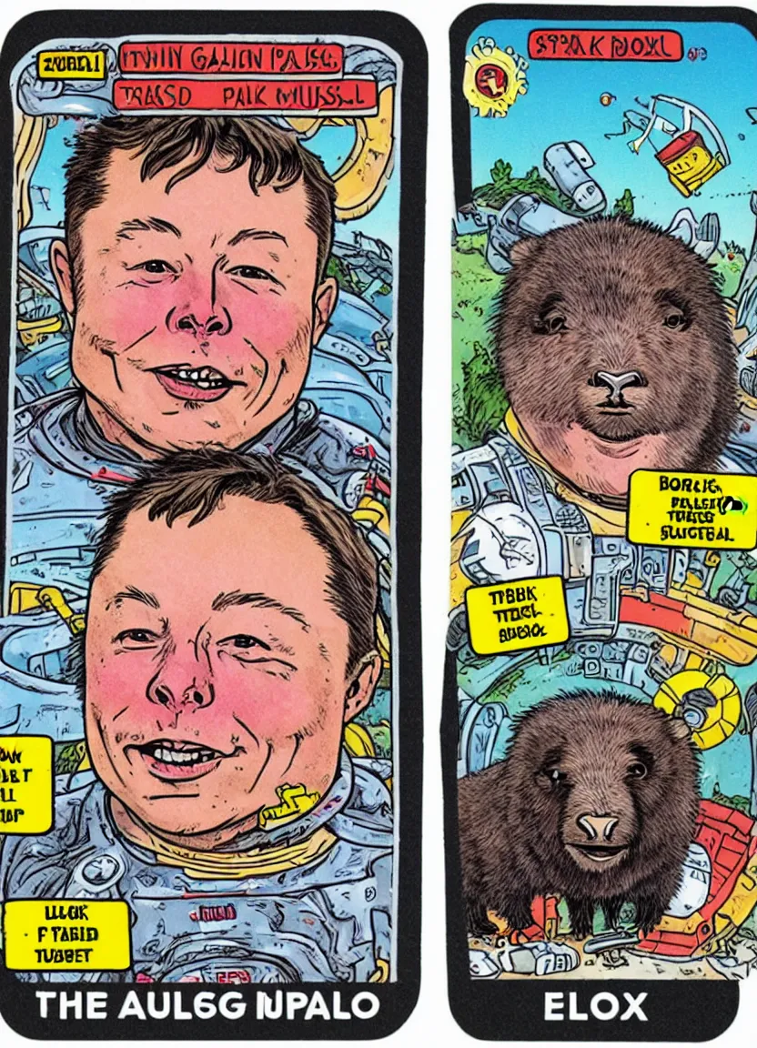 Image similar to elon musk ox garbage pail kid trading card