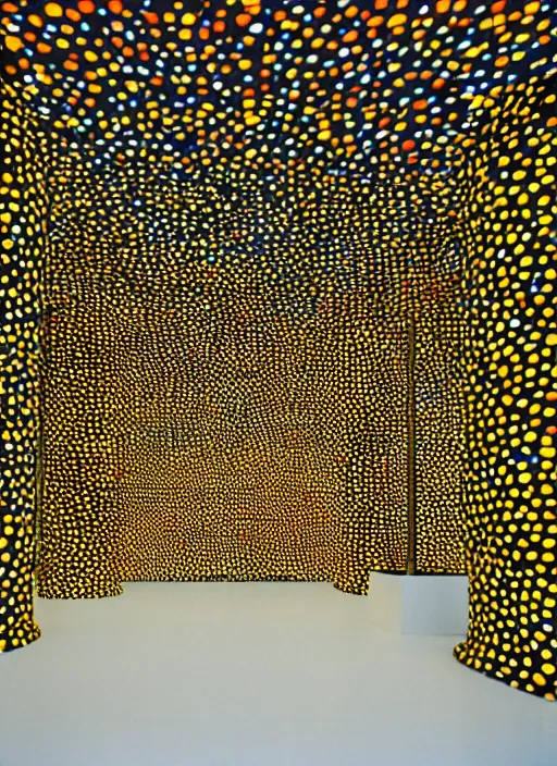 Image similar to a photograph of a museum light installation designed by yayoi kusama, 3 5 mm, color film camera, dezeen, architecture