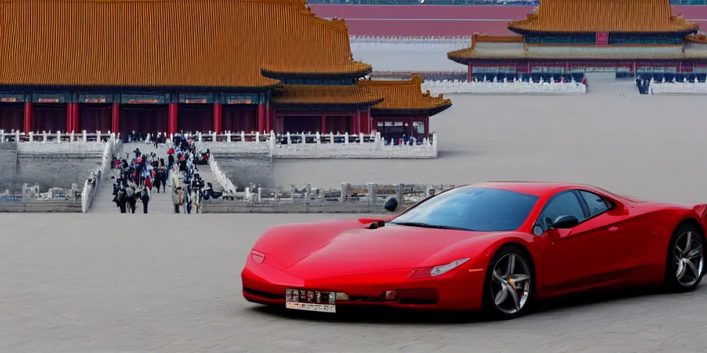 Image similar to a supercar running in the forbidden city