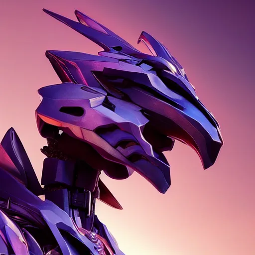Image similar to bust of a beautiful anthropomorphic humanoid robotic mecha female dragon, with smooth and streamlined armor, standing and posing elegantly, well detailed dragon head with LED eyes and a maw, sharp and dangerous sleek design, two arms, two legs, long tail, beautiful digital art, artstation, DeviantArt, FurAffinity, professional, octane render, sunset lighting
