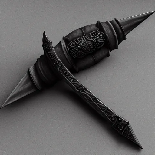 Image similar to a black sword skull handle, ornament, on a gray background, a 3 d render by dom qwek, studio lighting, raytracing, trending on polycount, futurism, hard surface modeling, rendered in maya, artstation hd