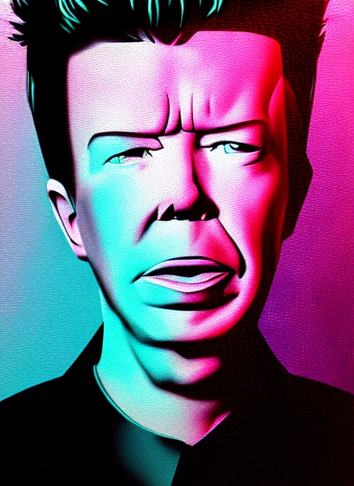 Prompt: dreampunk glitchy portrait of Rick Astley with a microphone, 8K trending on artstation