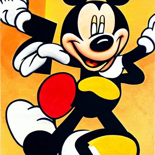 Prompt: cubism style depiction of mickey mouse winning a gold medal