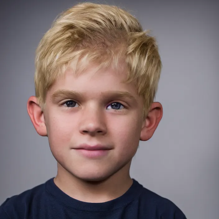 Prompt: portrait of kid antony starr, slightly smiling. looking towards the camera, by brandon stanton. blonde hair. detailed, 4 k, morning hour.