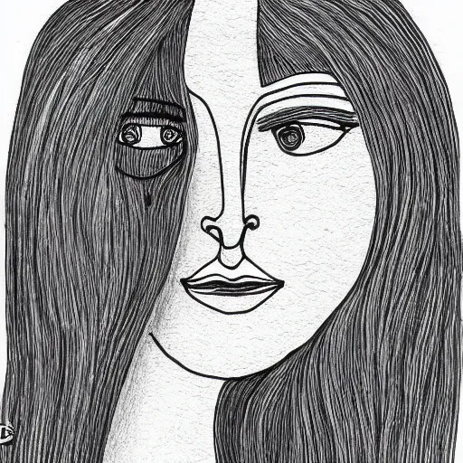 Prompt: minimal face woman hand drawn by one continuous line, art sketch