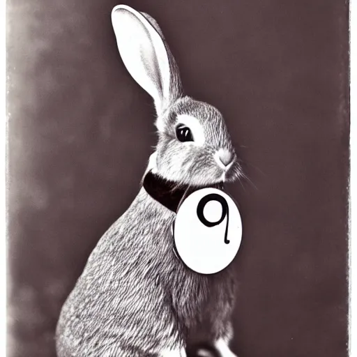 Prompt: a rabbit wearing a monocle, antique photograph