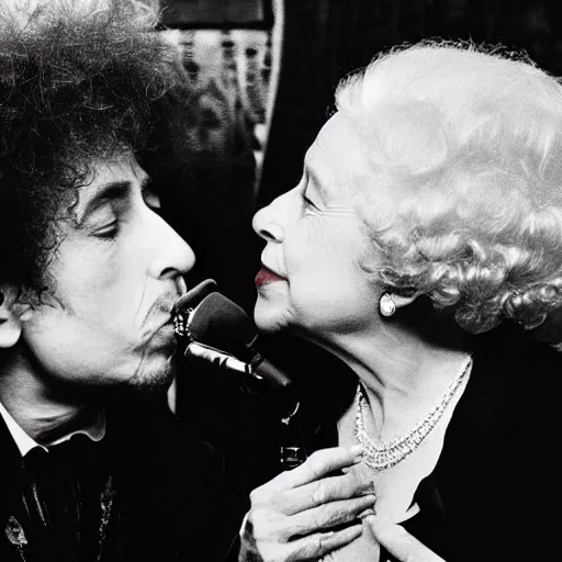 Prompt: bob dylan kissing the queen