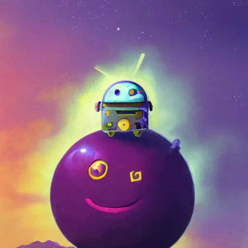 Prompt: A flying android smiling while holding a boulder, surrounded by clouds and purple lightning, digital art, Mexican folk art, Hyperdetailed, amazing background, matte painting, gouache, Martin Sandiego, Julia Fuentes, Miguel Sandiego