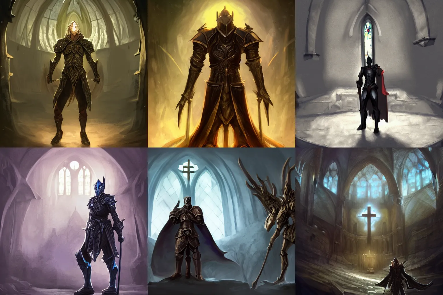 Prompt: man standing in defensive pose, good anatomy, fantasy knight, magic armor, servant of dark moth, magic eyes, digital art, concept art, simulation, structure, fine, wide angle, natural light, detailed shadows, indirect illumination, scenic light, volumetric, behind is a great church of magic