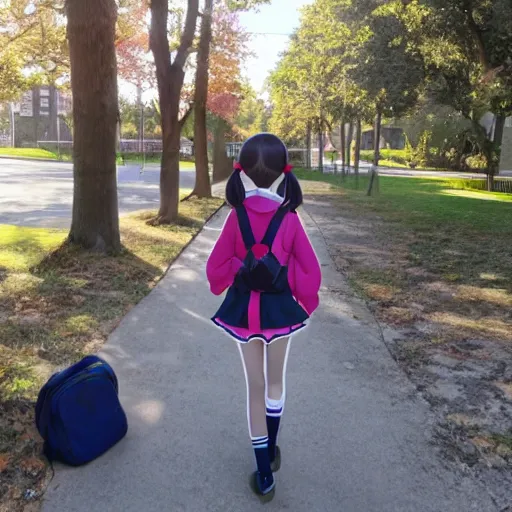 Image similar to cute anime girl going to school, a-1 pictures,