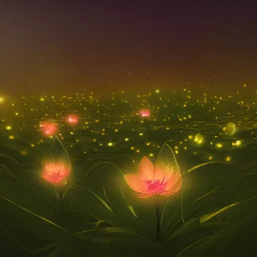 Image similar to Luminescent flower blooming at twilight, cgsociety