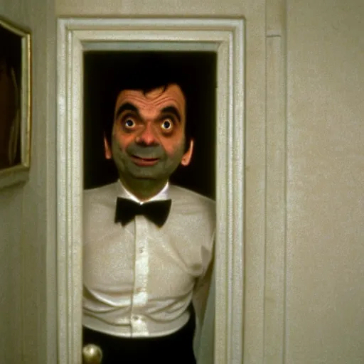 Prompt: A still of Mr Bean in The Shining