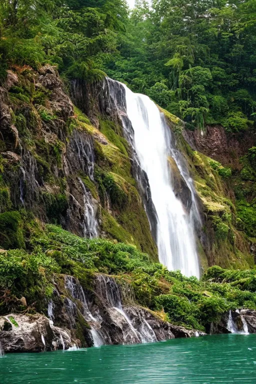 Image similar to A floating island with a very beautiful waterfall