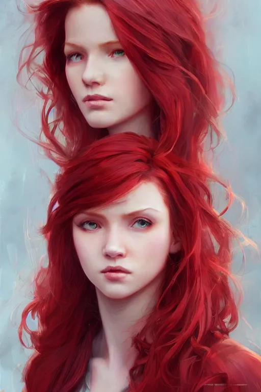 Image similar to beautiful cute red haired joyful and playful 1 9 year old maiden, long hair, sci - fi, fantasy, intricate, elegant, digital painting, artstation, concept art, smooth, sharp focus, 8 k frostbite 3 engine, ultra detailed, art by artgerm and greg rutkowski and magali villeneuve