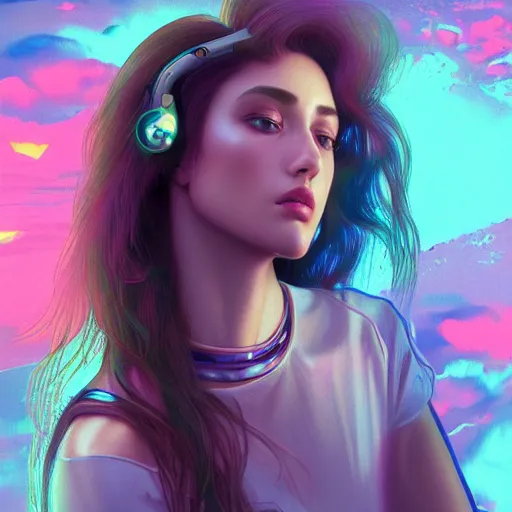 Image similar to young woman, gorgeous face, vaporwave aesthetic, synthwave, colorful, psychedelic, broken, shattered, beaten, sadness, crying, tears, artstation, concept art, smooth, extremely sharp detail, finely tuned detail, 8 k, unreal engine 5, ultra sharp focus, illustration, art by artgerm and greg rutkowski and alphonse mucha