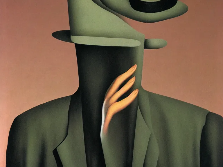 Image similar to invisible man, painting by rene magritte, high detail, high resolution