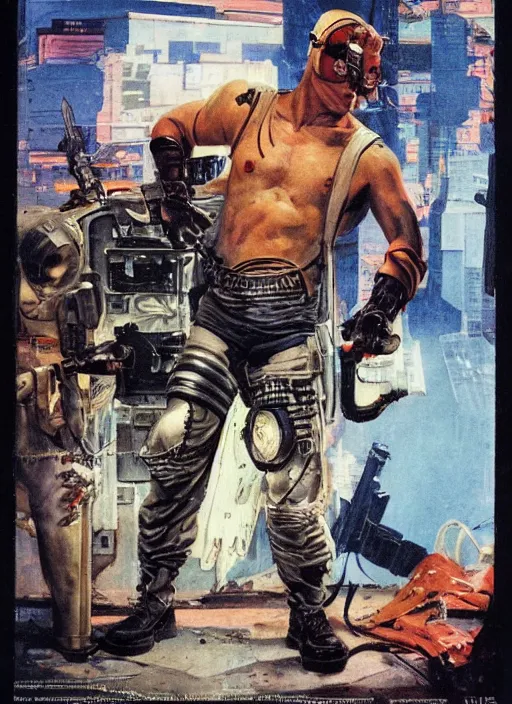 Image similar to cyberpunk mercenary. portrait by anton otto fischer and john philip falter and will eisner and gil elvgren