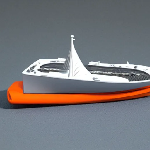 Prompt: 3 d printed benchy boat with 3 d printer, test 3 dprint, plastic boat toy, studio photoshoot