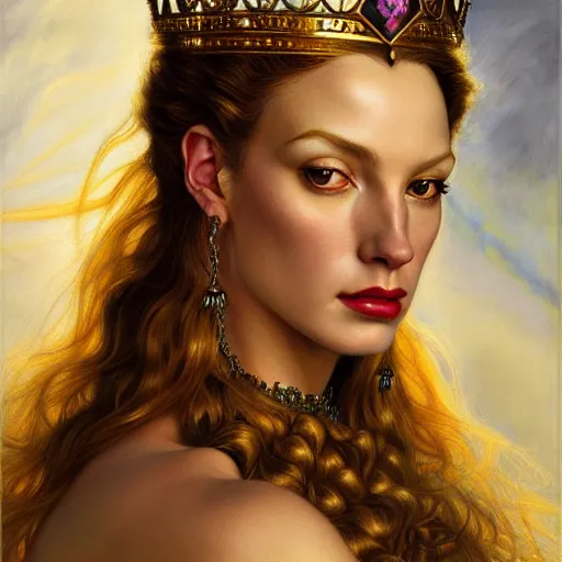 Prompt: highly detailed portrait of a majestic lioness queen in the form of a beautiful woman. d & d. art by donato giancola, eugene delacroix, anna dittmann, alberto vargas. trending on artstation, intricate details, energetic composition, golden ratio, concept art, illustration, elegant art, global illuminaition