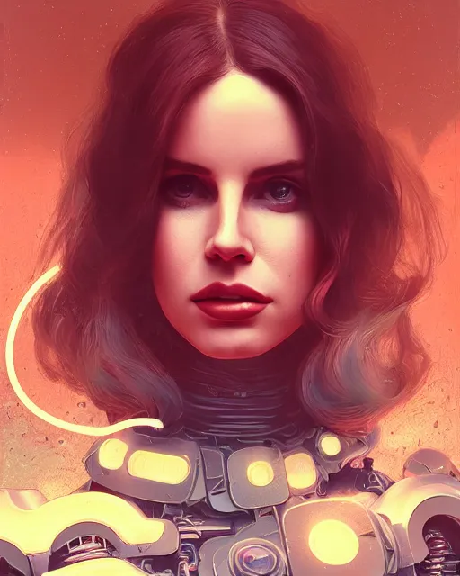 Image similar to portrait of lana del rey as a cyborg. intricate abstract. intricate artwork. by tooth wu, wlop, beeple, dan mumford. octane render, trending on artstation, greg rutkowski very coherent symmetrical artwork. cinematic, hyper realism, high detail, octane render, 8 k, iridescent accents