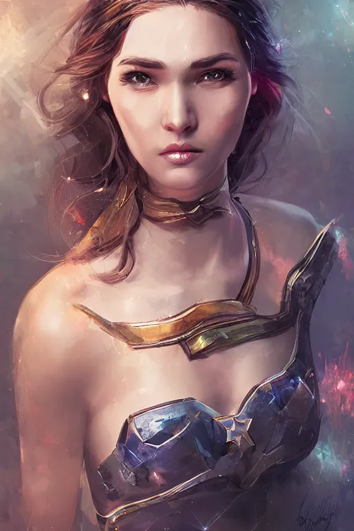 Image similar to three quarters portrait of a beautiful woman,super hero costume,heroic pose,highly detailed, digital painting,illustration, art by Stanley Lau