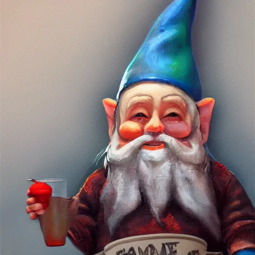 Image similar to Gnome bathing in gravy, expressive oil painting, matte art, digital art, highly detailed