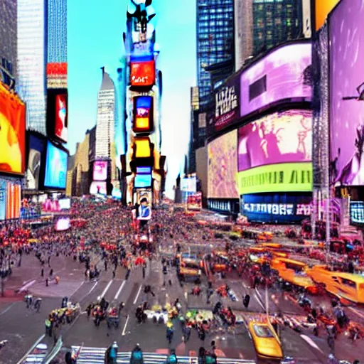 Image similar to times square as a background still from spongebob squarepants