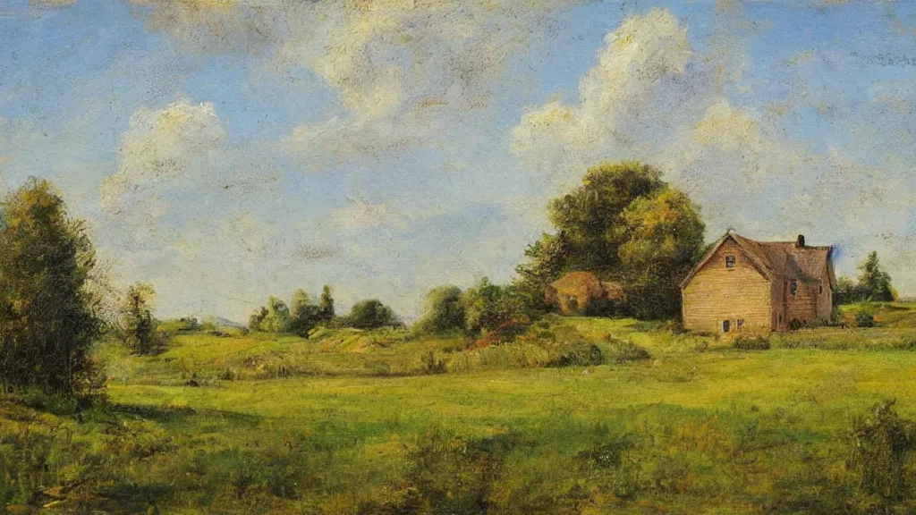 Prompt: a country side house in a field. regionalism artwork