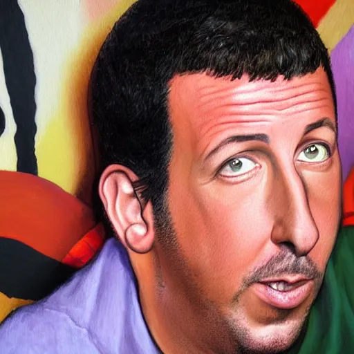 Image similar to adam sandler painting 4 k detailed super realistic