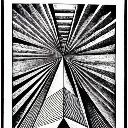 Prompt: an ornate illustration in the style of mandalic escher, wood engraving print, depicting a pyramid