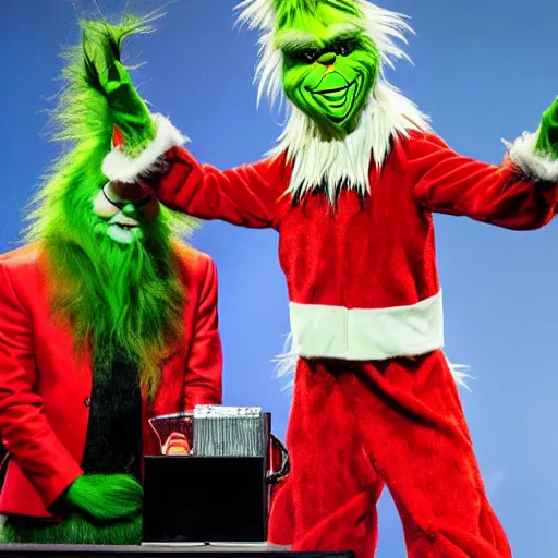 Image similar to bill gates cosplaying as the grinch, bill gates wearing a grinch costume, cosplay award winner