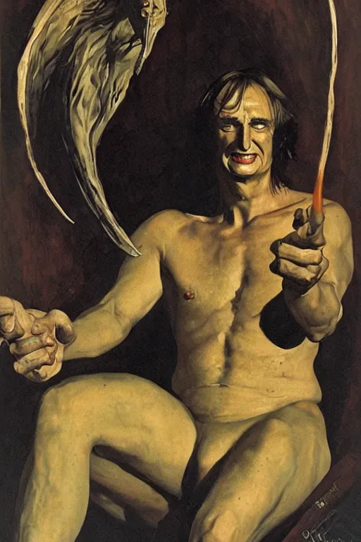 Prompt: portrait of Richard Dawkins as Satan, by Robert McGinnis