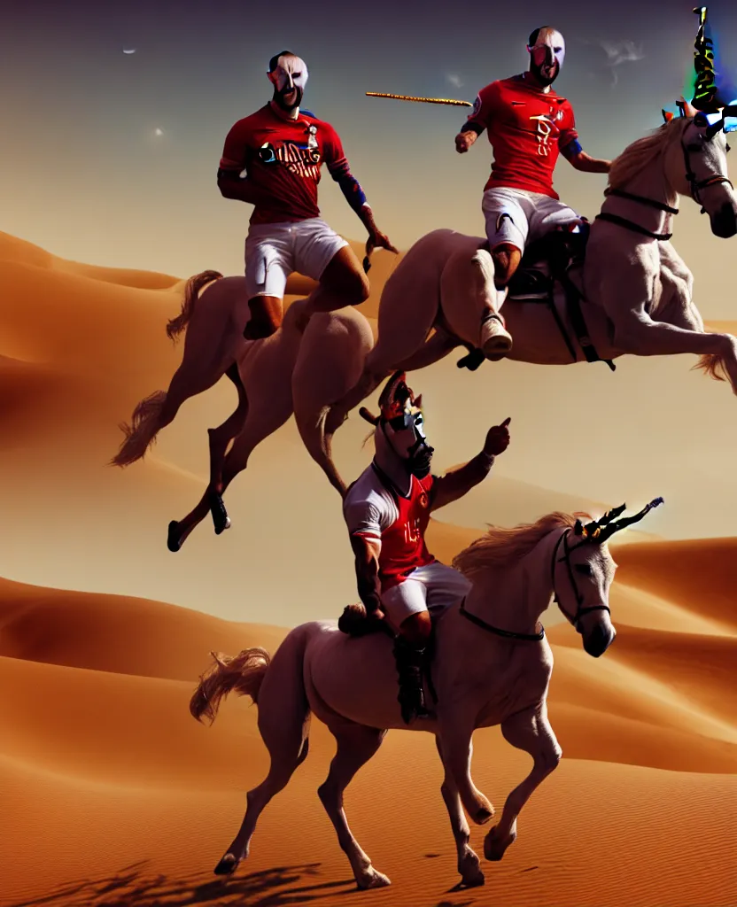 Image similar to thierry henry riding a unicorn in the desert, sharp, details, hyper - detailed, hd, 4 k, 8 k