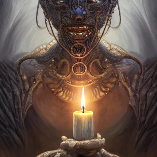 Image similar to low angle shot of a candle by clive barker, intricate, elegant, highly detailed, centered, digital painting, artstation, concept art, smooth, sharp focus, illustration, artgerm, Tomasz Alen Kopera, Peter Mohrbacher donato giancola, Joseph Christian Leyendecker, WLOP, Boris Vallejo.