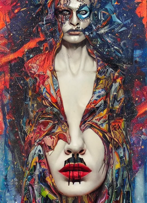 Image similar to acid tripping cult magic psychic woman, subjective consciousness psychedelic, epic surrealism expressionism symbolism story iconic, dark robed witch, oil painting, robe, symmetrical face, greek dark myth, by Sandra Chevrier, Gerald Brom masterpiece