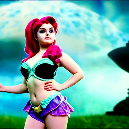 Image similar to cinematic scene with ariel winter as jolyne from jojo's bizarre adventure, live action film, stone ocean, dramatic, small details, volumetric lighting, still frame