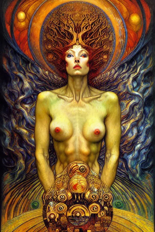 Image similar to Divine Chaos Engine by Karol Bak, Jean Delville, William Blake, Gustav Klimt, and Vincent Van Gogh, symbolist, visionary