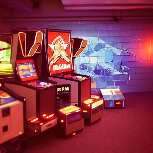Image similar to 1990s arcade machine, octane render, unreal engine, digital art, Artstation, Trending on Artstation, Artstation HQ, Artstation HD, cgsociety, Pinterest, 8k , close up to the screen, wide angle, godrays, volumetric, reflections, cinematic, epic, accurate, coherent, 3D Render,