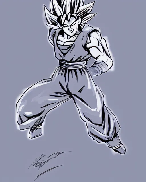 Image similar to goku from dragon ball, sketch by glen keane, black and white illustration by glen keane, concept art, artstation, disney 1 9 9 0