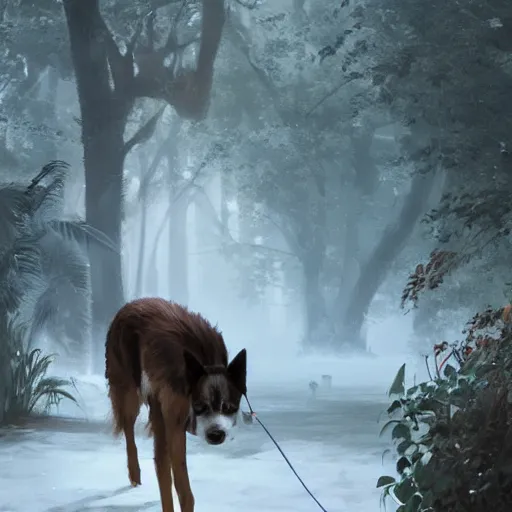 Prompt: kind dog walking among other animals realistic, 5 0 mm bokeh, extremely detailed, unreal engine 5, rtx reflections, concept art by artgerm, greg rutkowski, alphonse mucha